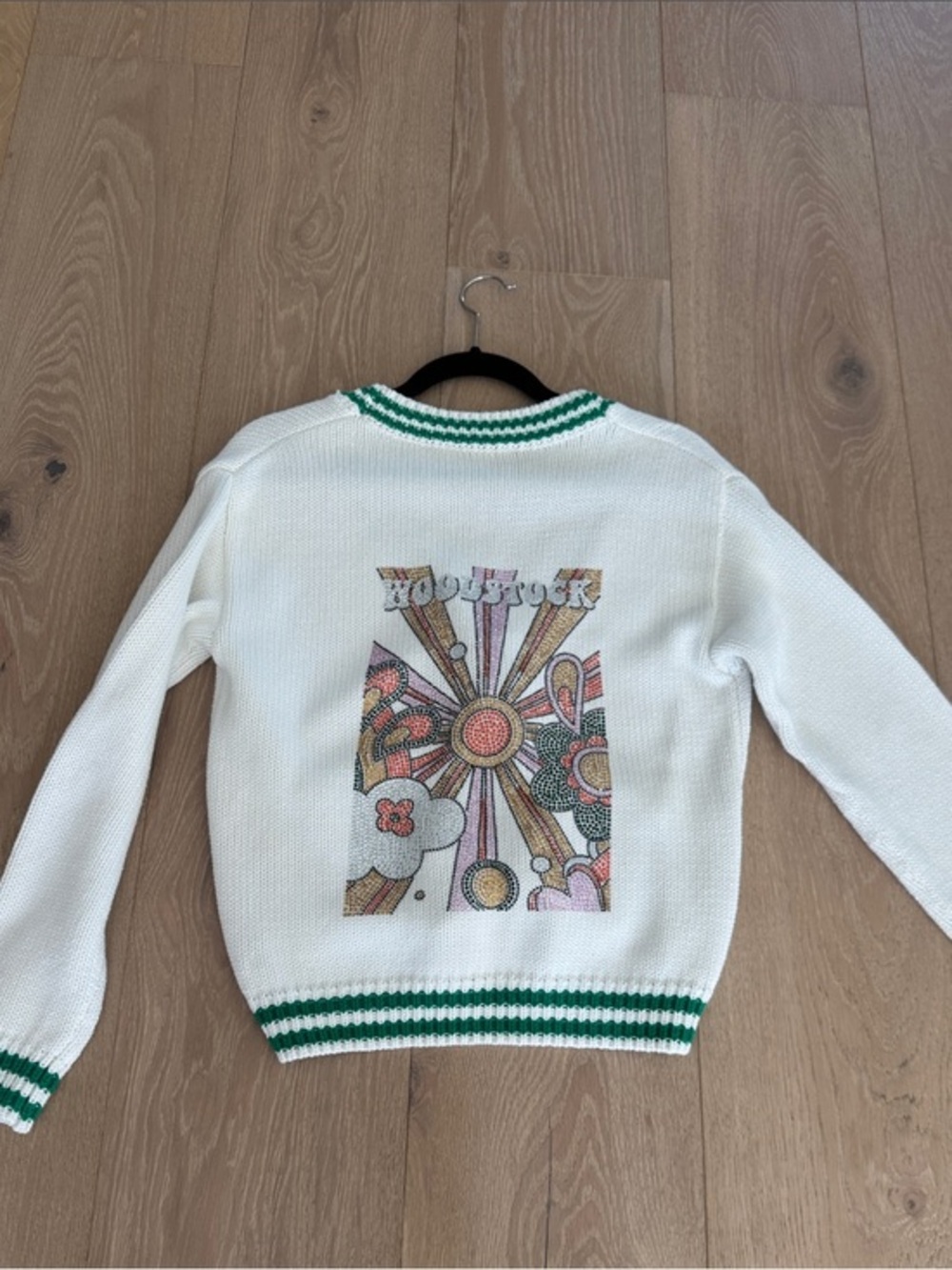 Olivaceous Cream V-Neck Cardigan with Green Trim - Picture 2 of 4